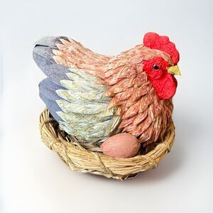 Vintage Homegoods Paper Straw Chicken Centerpiece Decor Nest W/ Egg Farmhouse